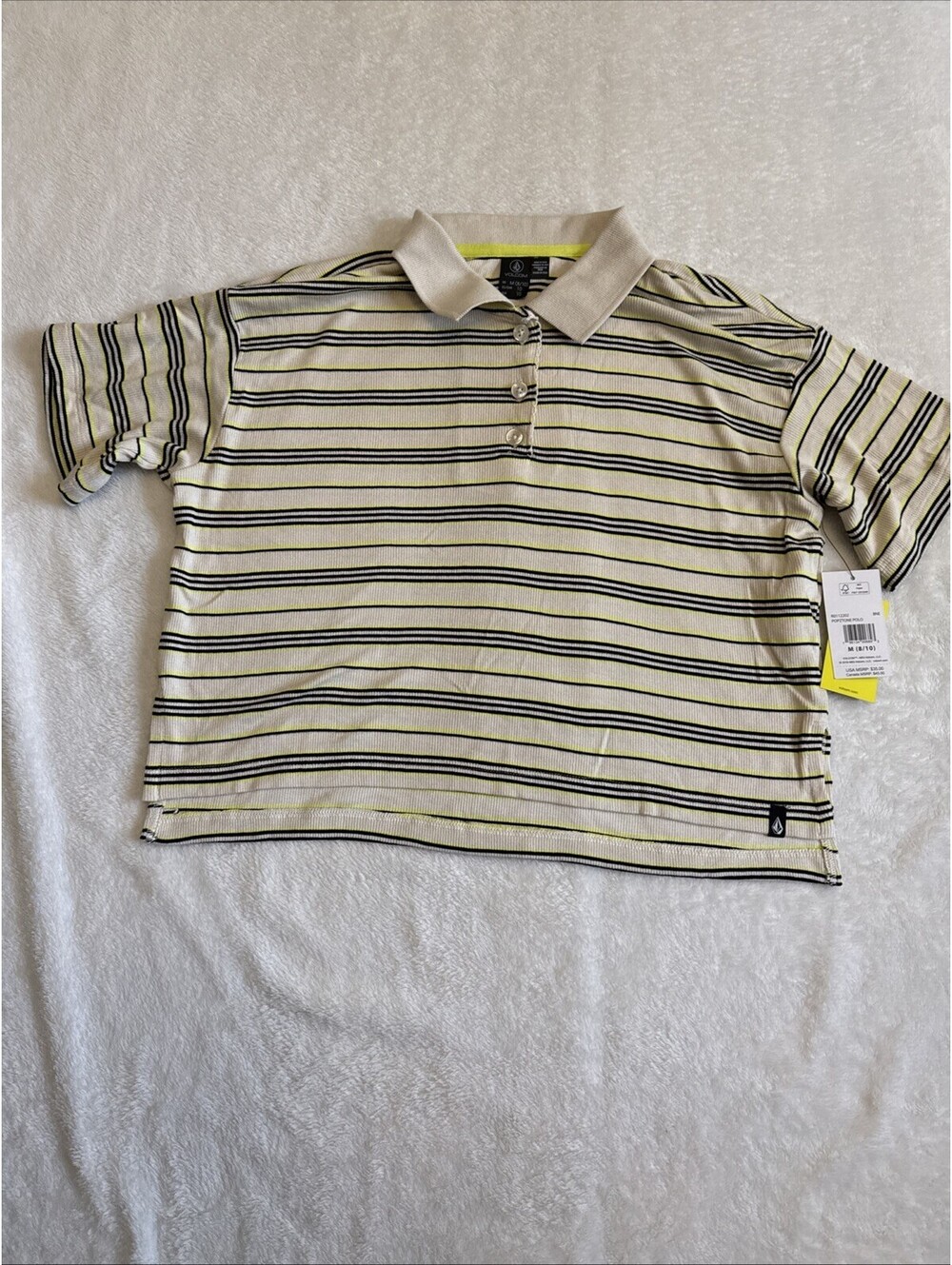 Volcom Womens Polo Shirt Cropped Striped Medium White NWT (2295)